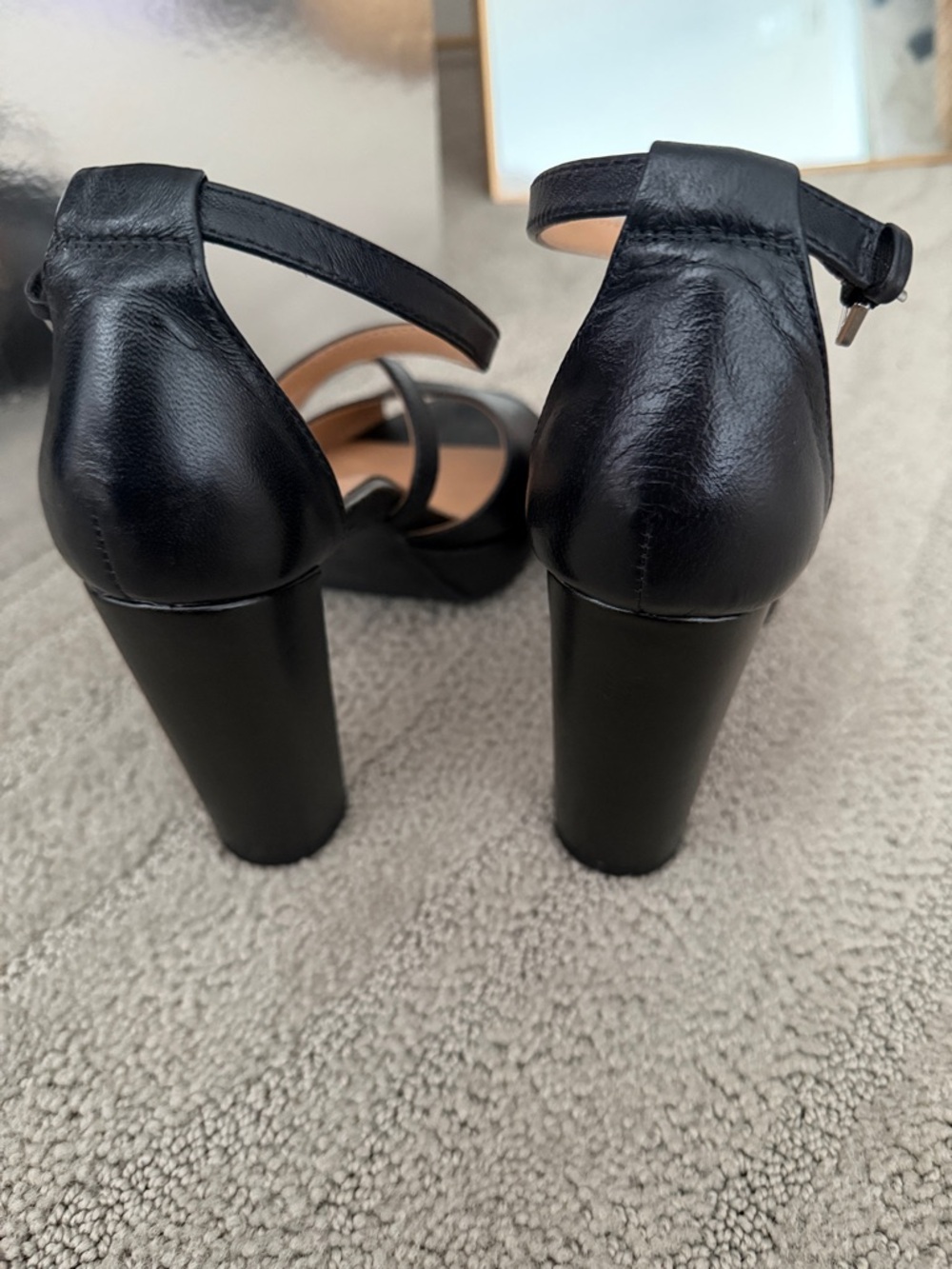 Naturalizer Black Leather Strappy Block Heel Sandals - Picture 3 of 5